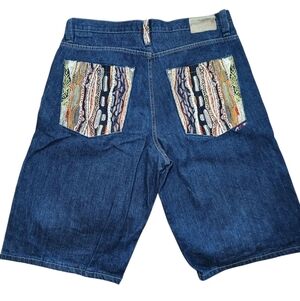 Vintage Y2K Coogi Embroidered Baggy Jean Shorts Multi Colored Pockets